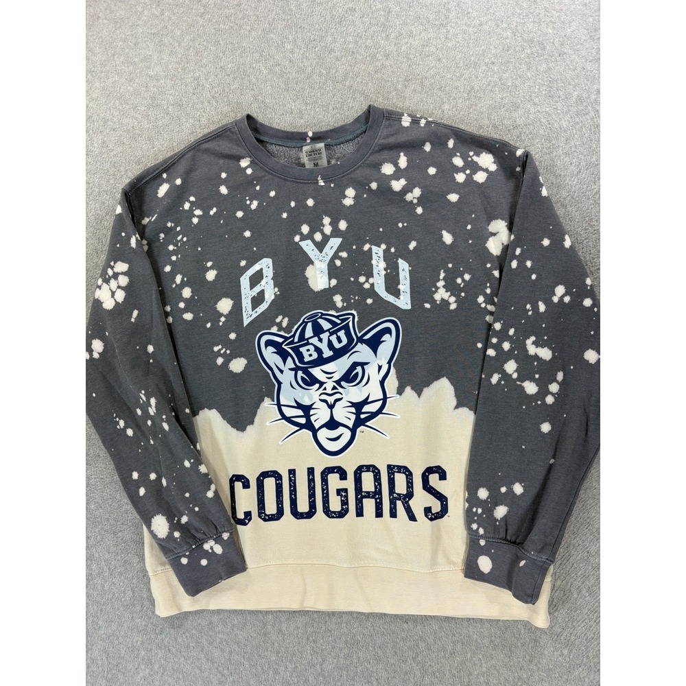 BYU Cougars Screened Logo Campus Crew Sweatshirt (Women's Medium) Gray/White